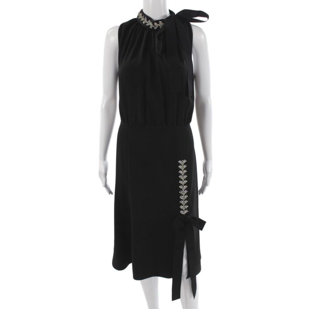 Prada Womens Sleeveless Jacket Dress Black High Neck Knee Length Size 46